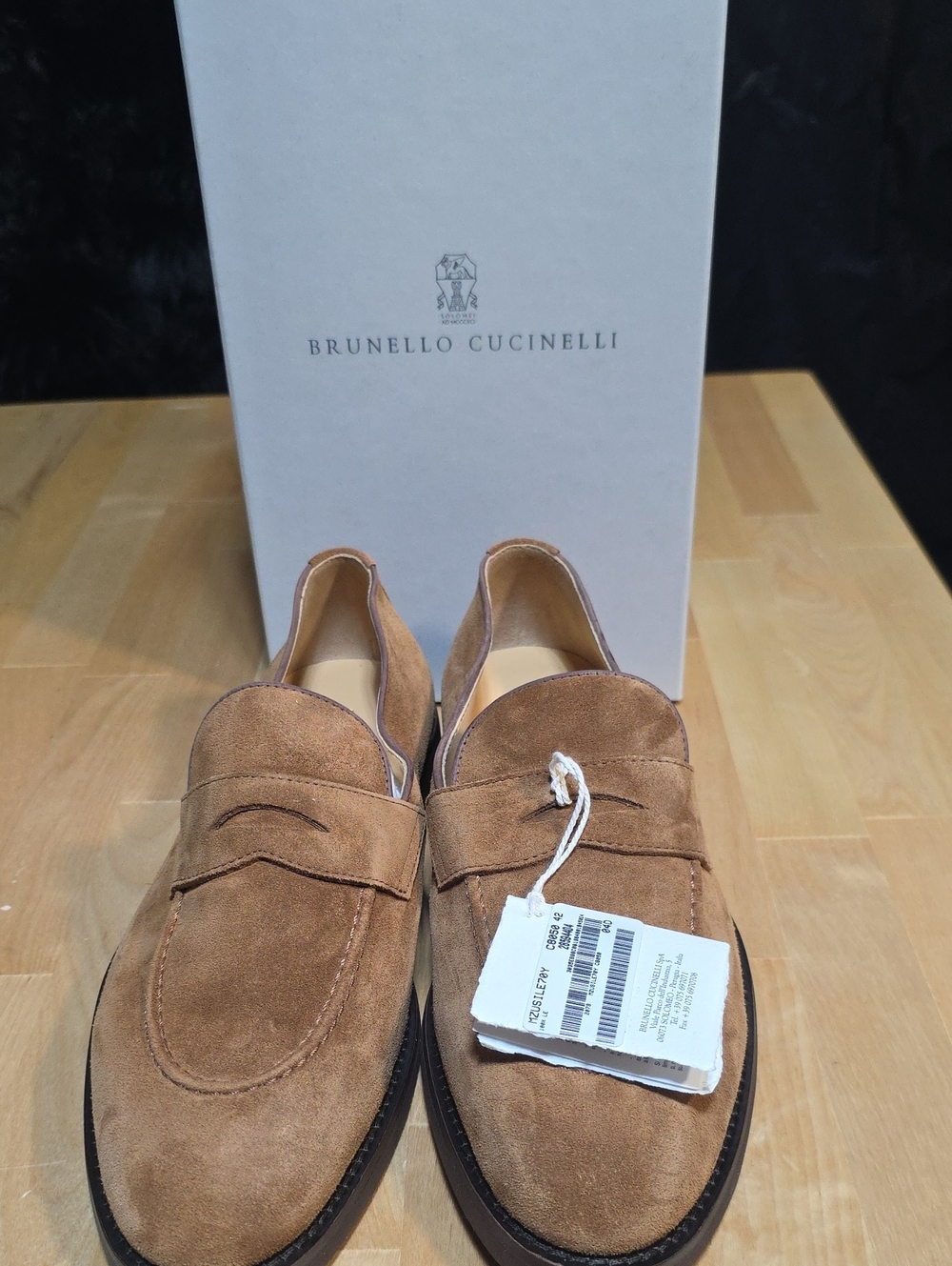 Brunello Cucinelli Tan Suede Penny Loafers